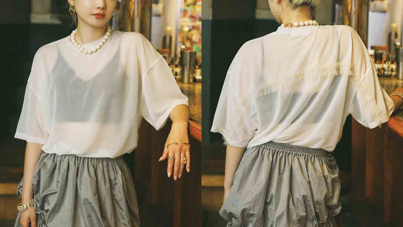 骨格ストレート,Tシャツ,HeRIN.CYE,Frill sheer tops