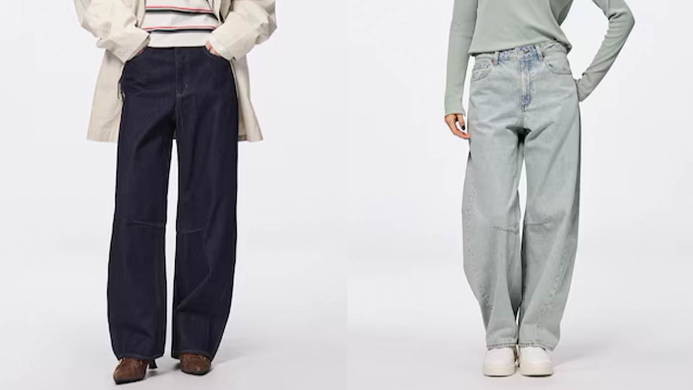 ナチュラル,デニム,GU,バレルレッグジーンズ