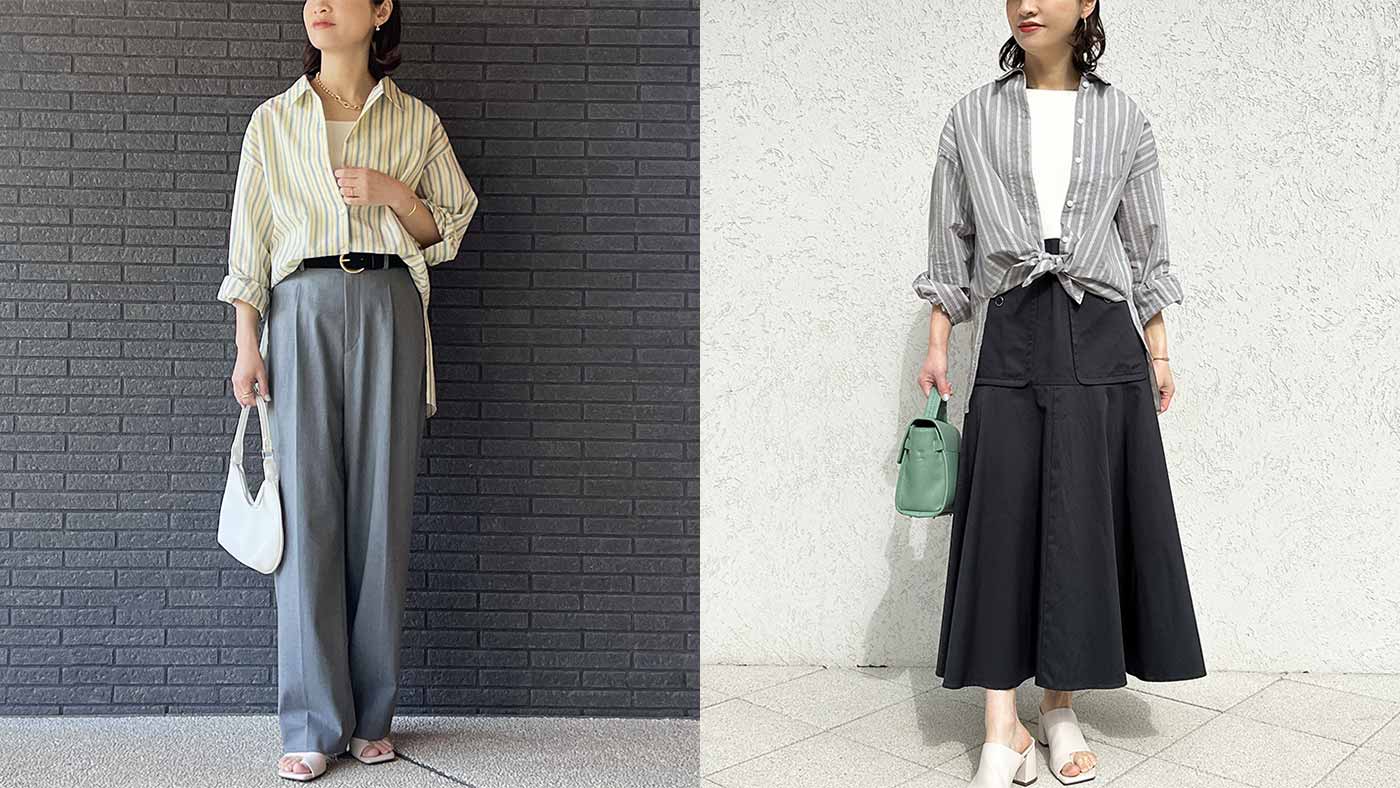 骨格ストレート,シャツ,mari-colore,マリコローレ,一年中着回し自在、シアーストライプシャツ