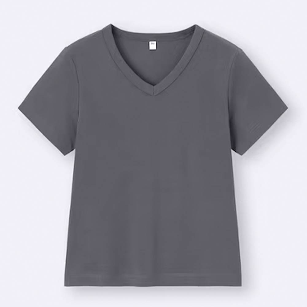 骨格ストレート,Tシャツ,GU,コットンスムースVネックT+EC