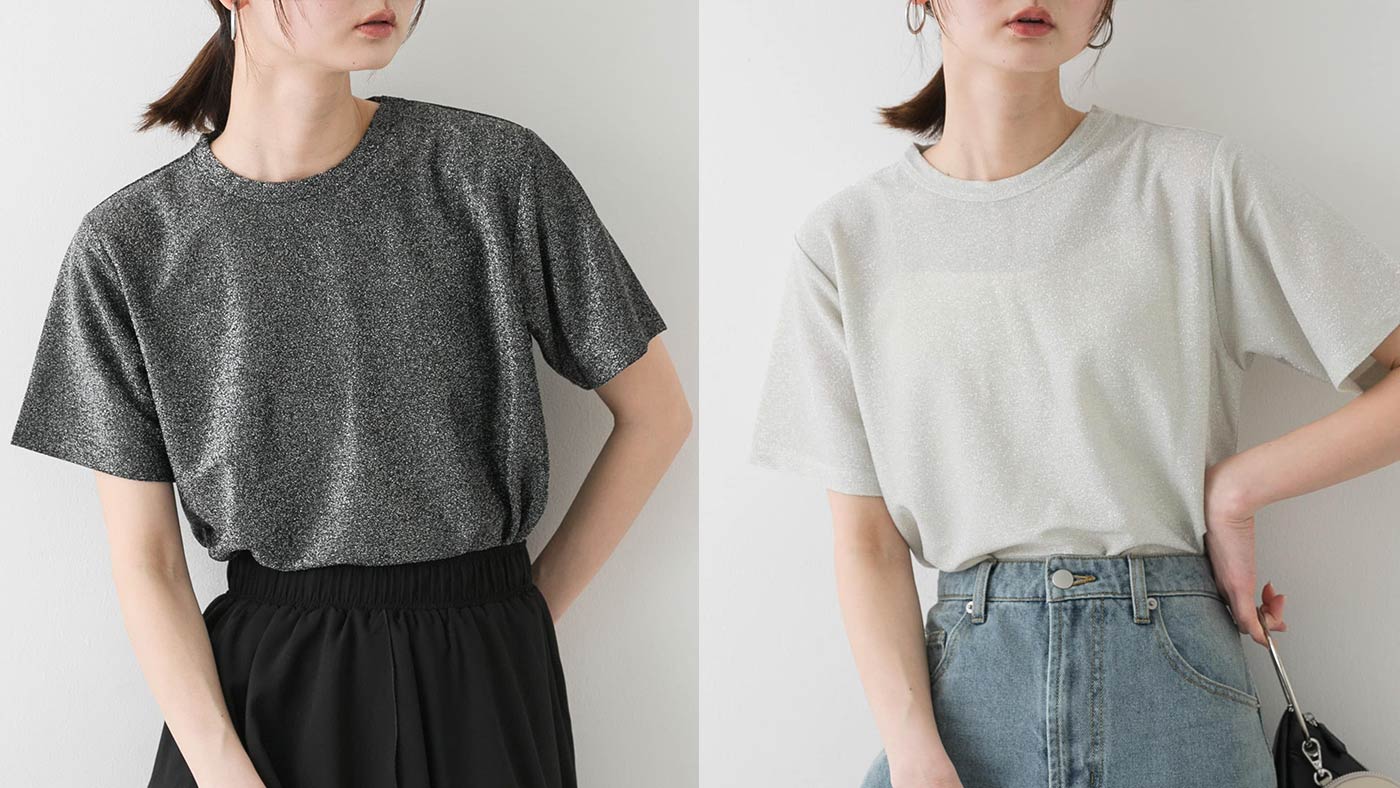 骨格ストレート,Tシャツ,SENSE OF PLACE,クルーネックラメTシャツ,半袖
