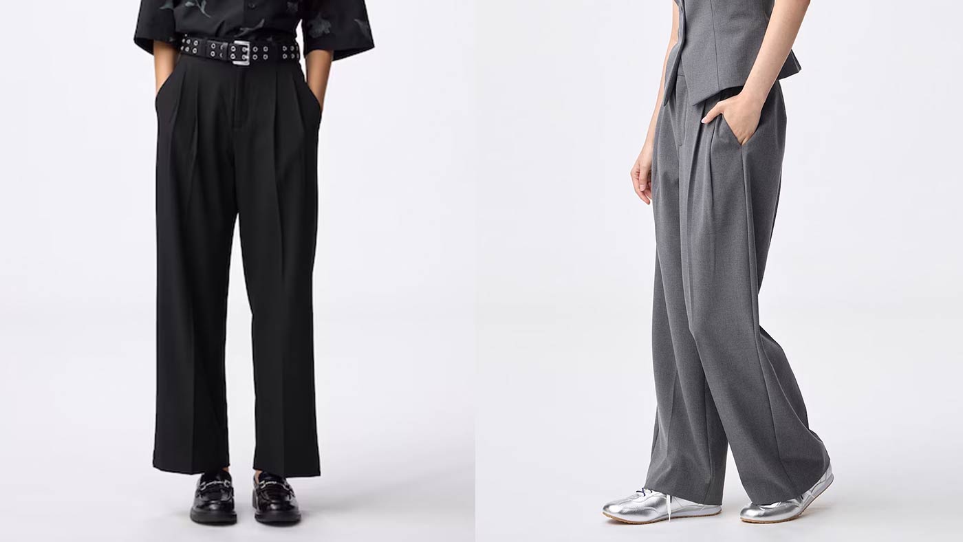 骨格ナチュラル,パンツ,GU,タックワイドパンツ