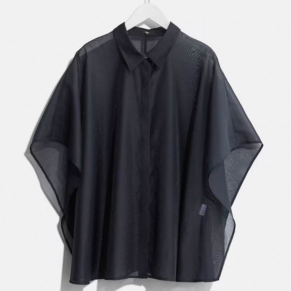 骨格ナチュラル,シャツ,PLST,シアーポンチョシャツ