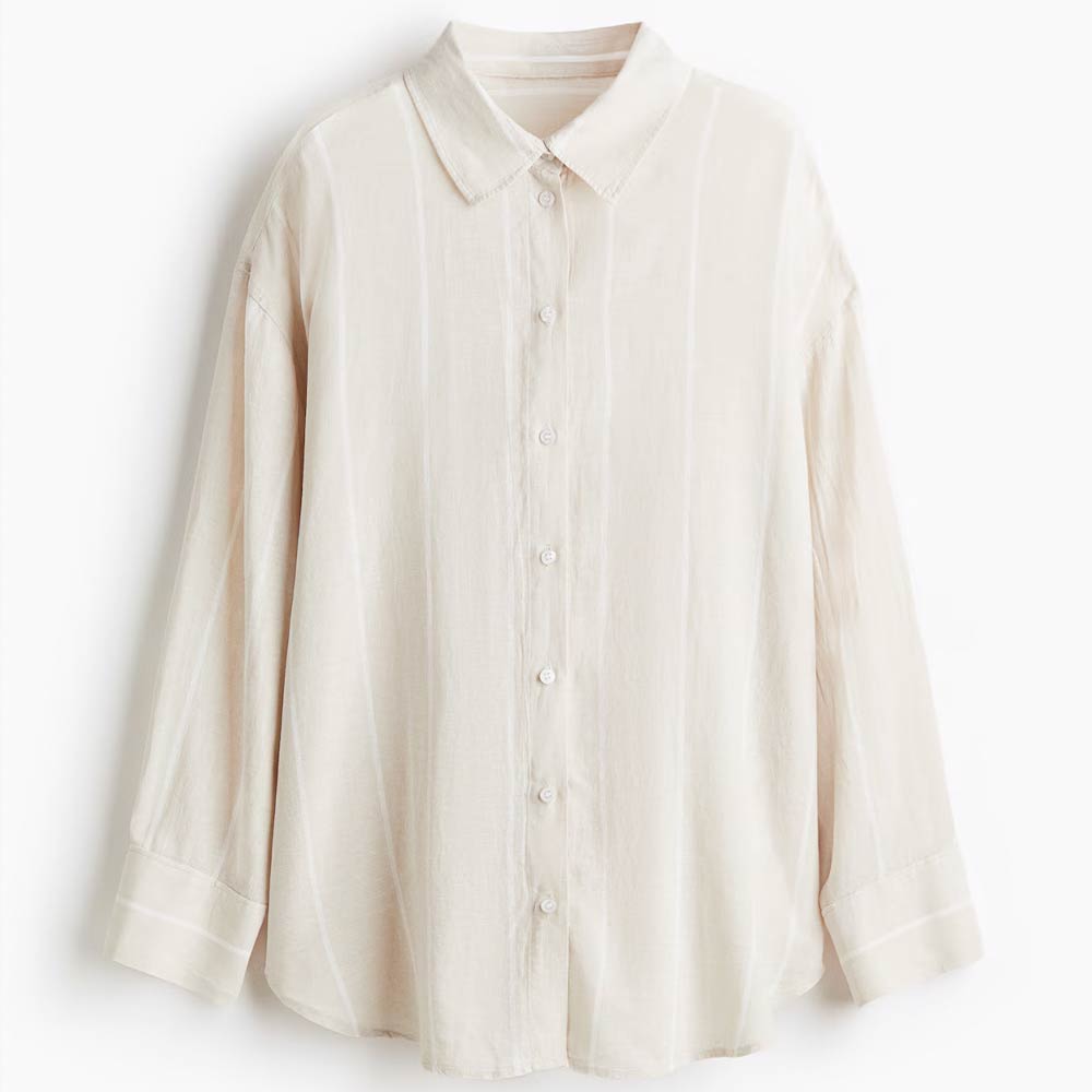 骨格ナチュラル,シャツ,H&M,リネンブレンド オーバーサイズシャツ