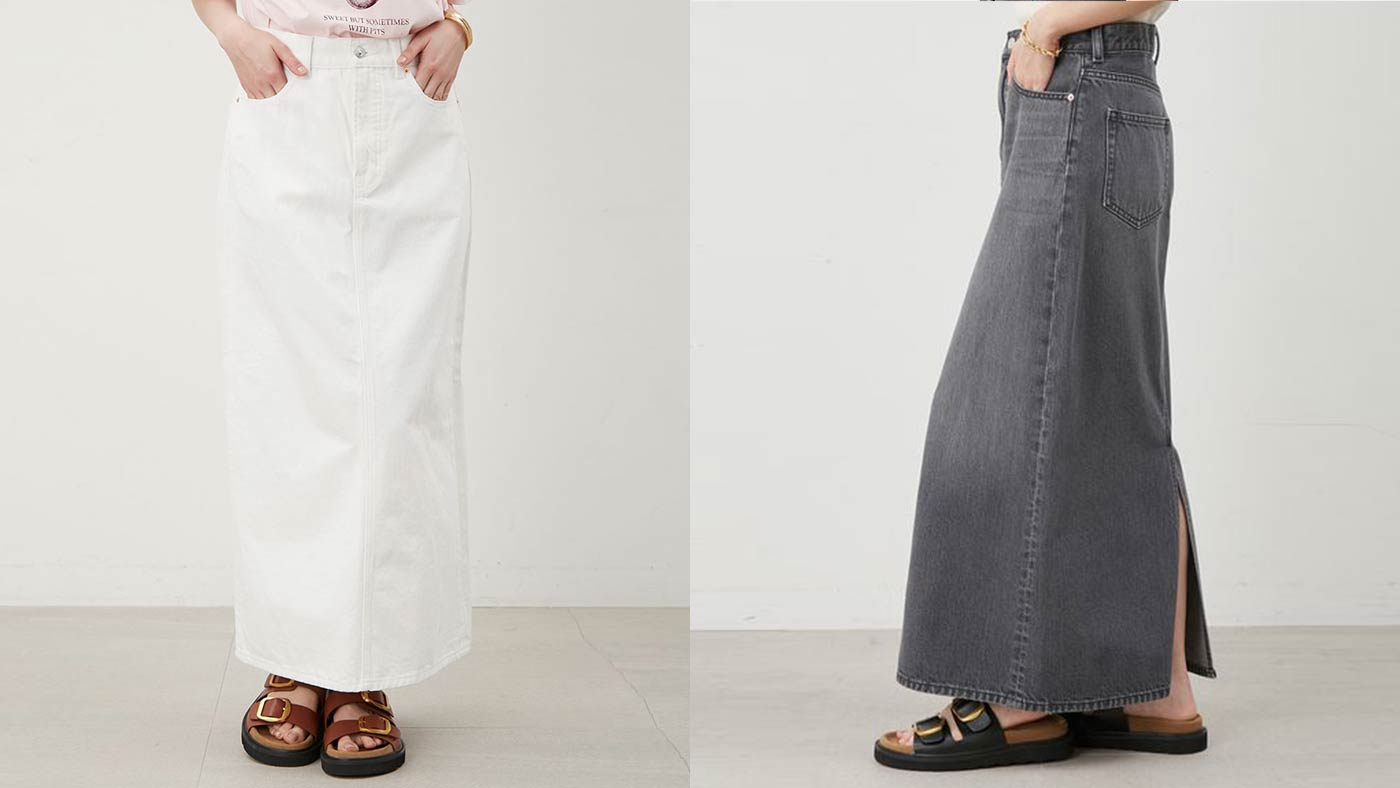 骨格ナチュラル,スカート,MilaOwen,ミラ オーウェン,後ベンツストレートマキシデニムスカート