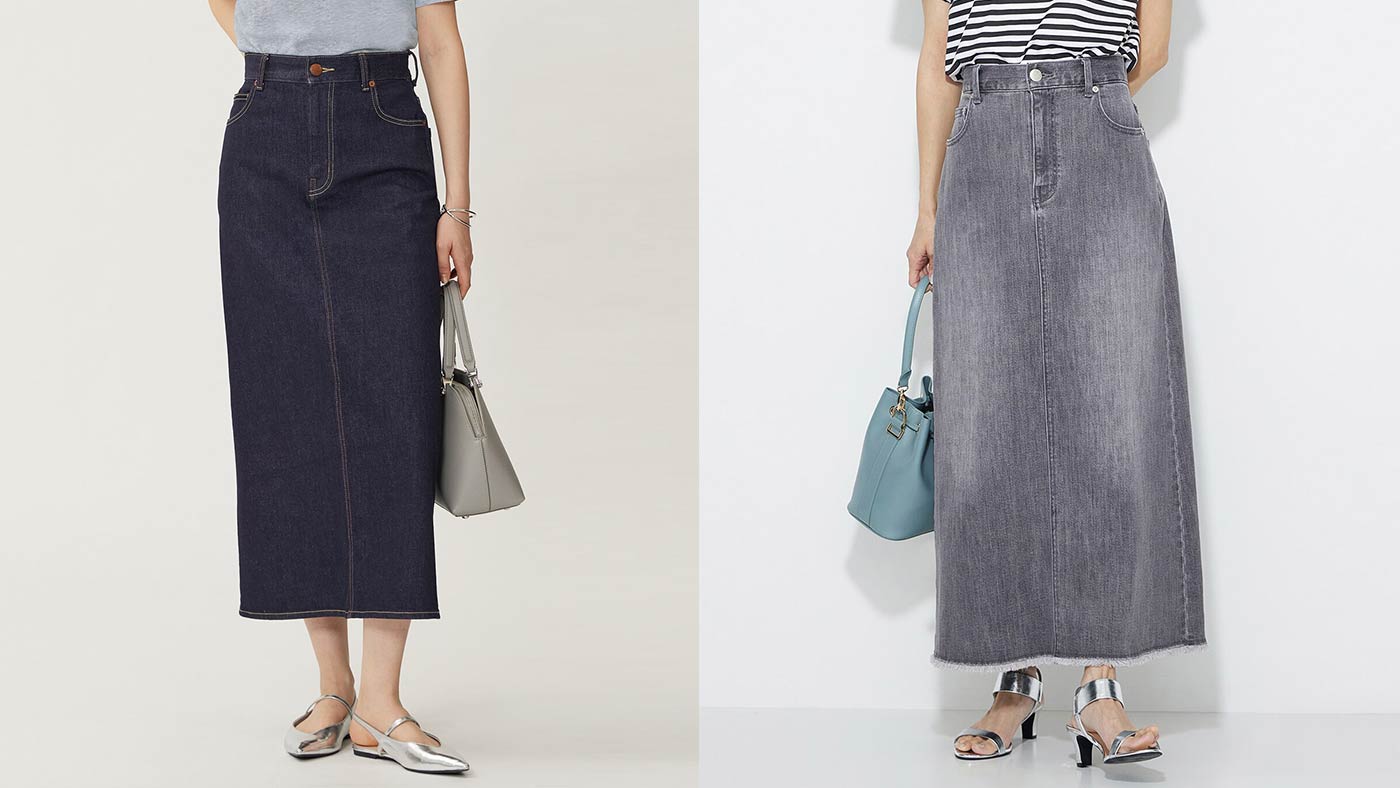 骨格ストレート,スカート,OPAQUE.CLIP,オペークドットクリップ,デニムナロースカート