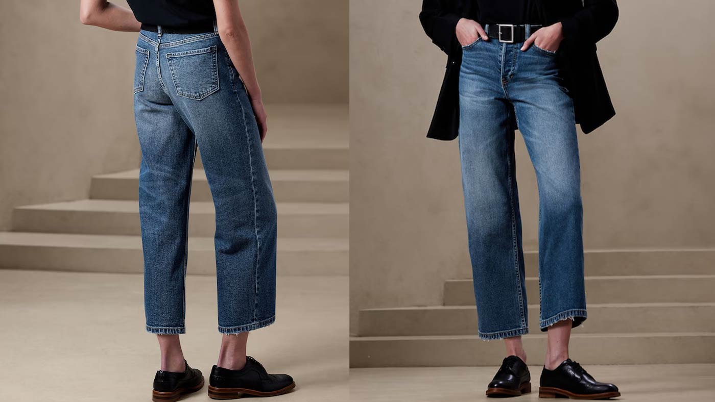 骨格ウェーブ,デニム,BANANA REPUBLIC,ウルトラハイ + ワイドクロップドジーンズ