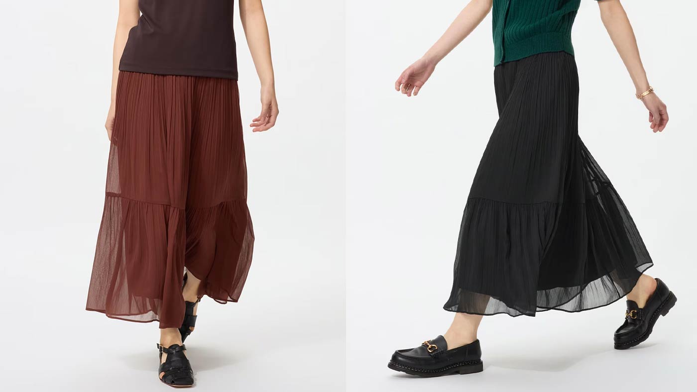 骨格ウェーブ,スカート,UNIQLO,シフォンティアードスカート