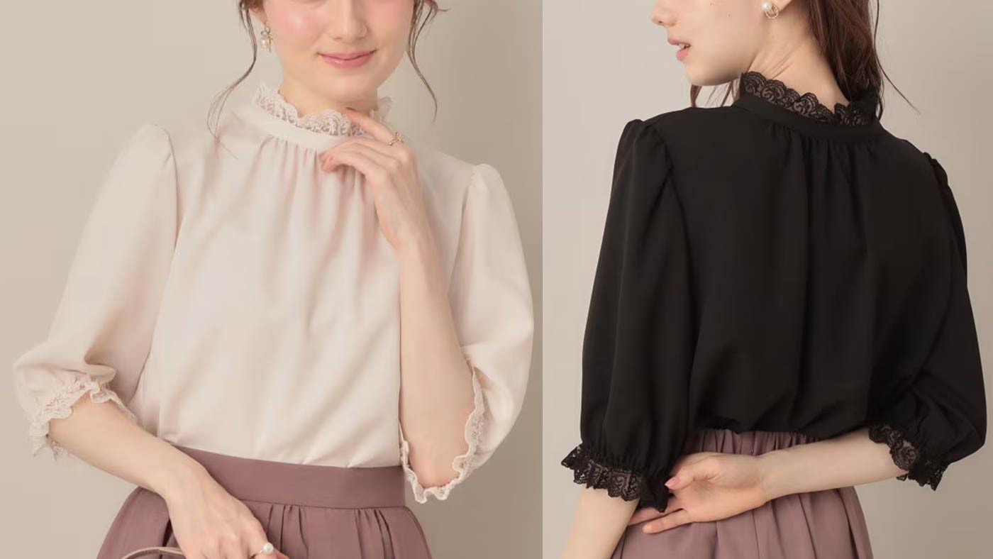 骨格ウェーブ,ブラウス,Couture Brooch,クチュールブローチ,華やか,大人可愛い,5分袖,エンブロレース前後2WAYブラウス