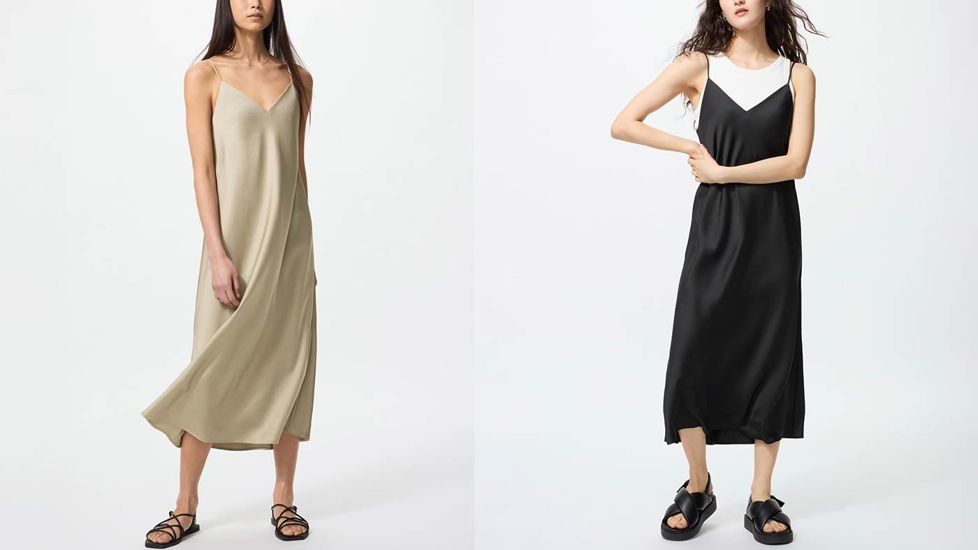 骨格ウェーブ,ワンピース,UNIQLO,サテンキャミソールワンピース