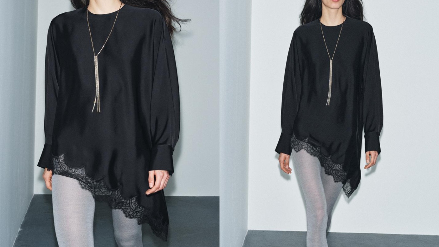 骨格ナチュラル,ブラウス,ZARA,アシンメトリーレースブラウス