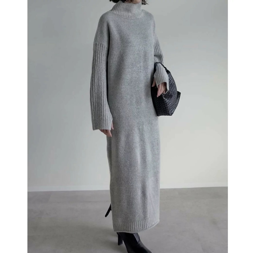 骨格ナチュラル,コート,Re:EDIT,前後2WAYハイネック指穴マキシニットワンピース