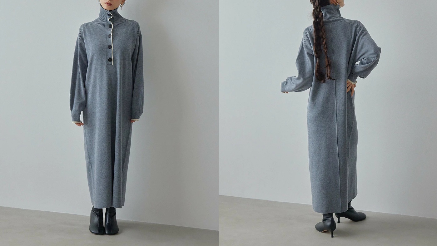 骨格ナチュラル,ワンピース,EMMEL REFINES,ハイショクライン タートルニット ワンピース