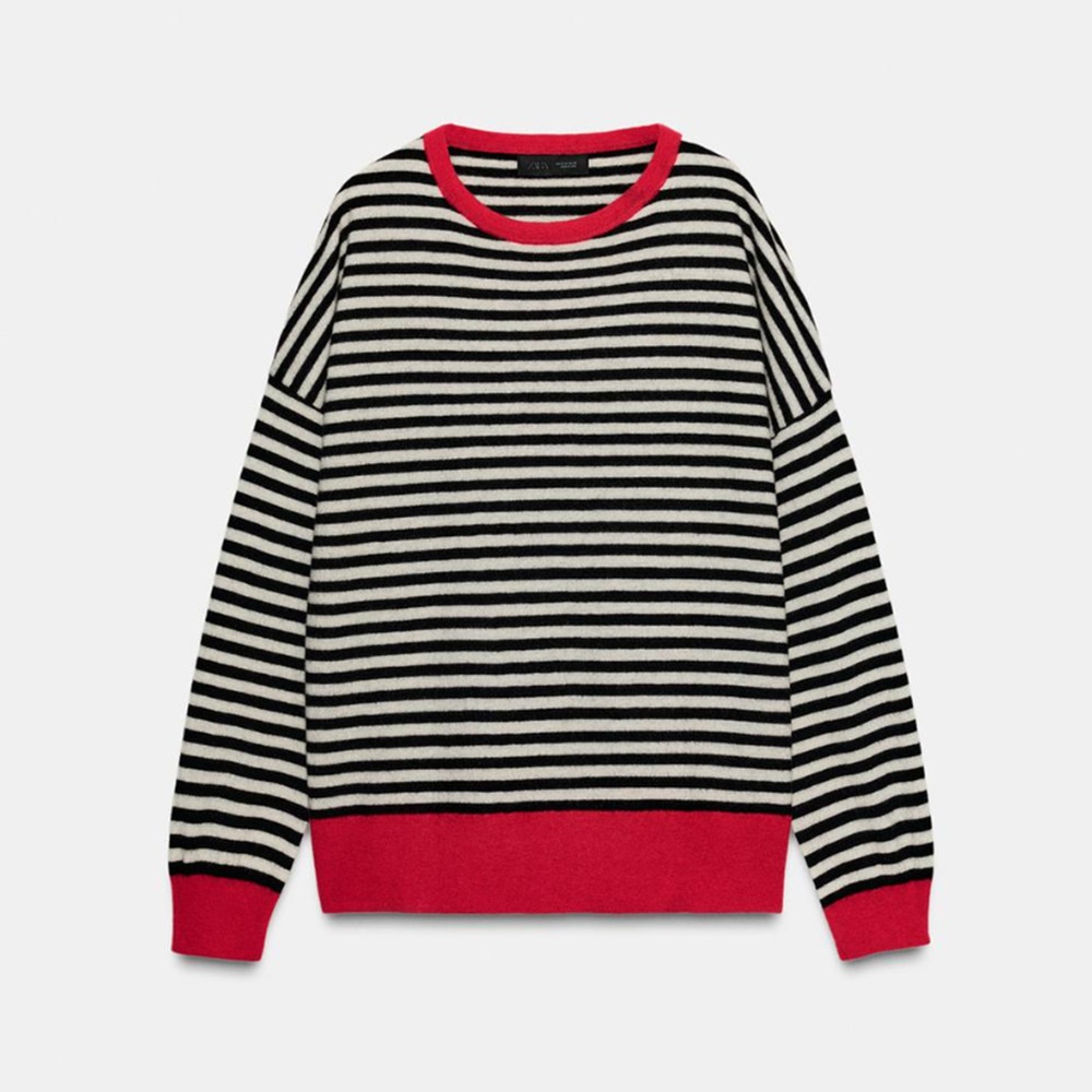 骨格ナチュラル,ニット,セーター,ZARA,ウール100%ボーダーセーター