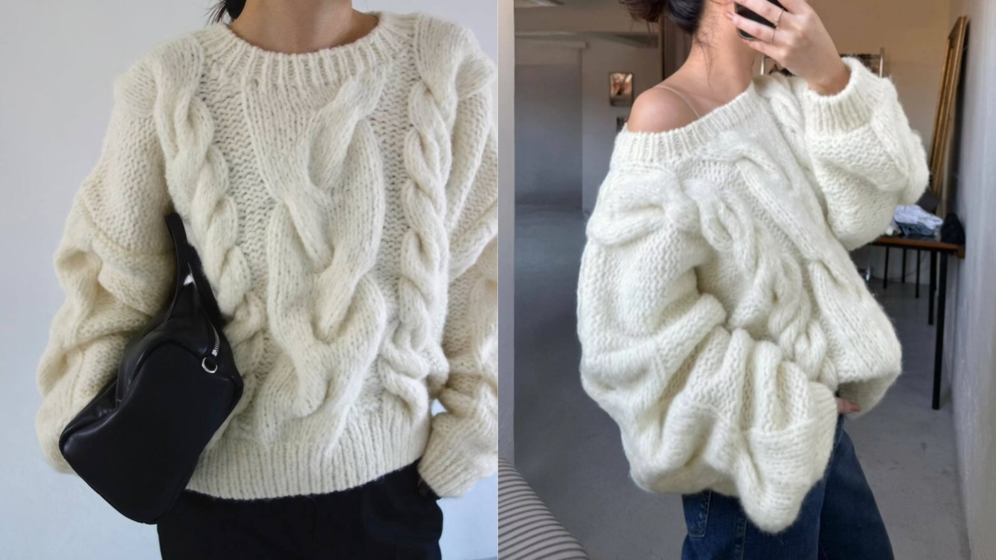 骨格ナチュラル,ニット,SLOBE IENA,別注ケーブルハンドニット