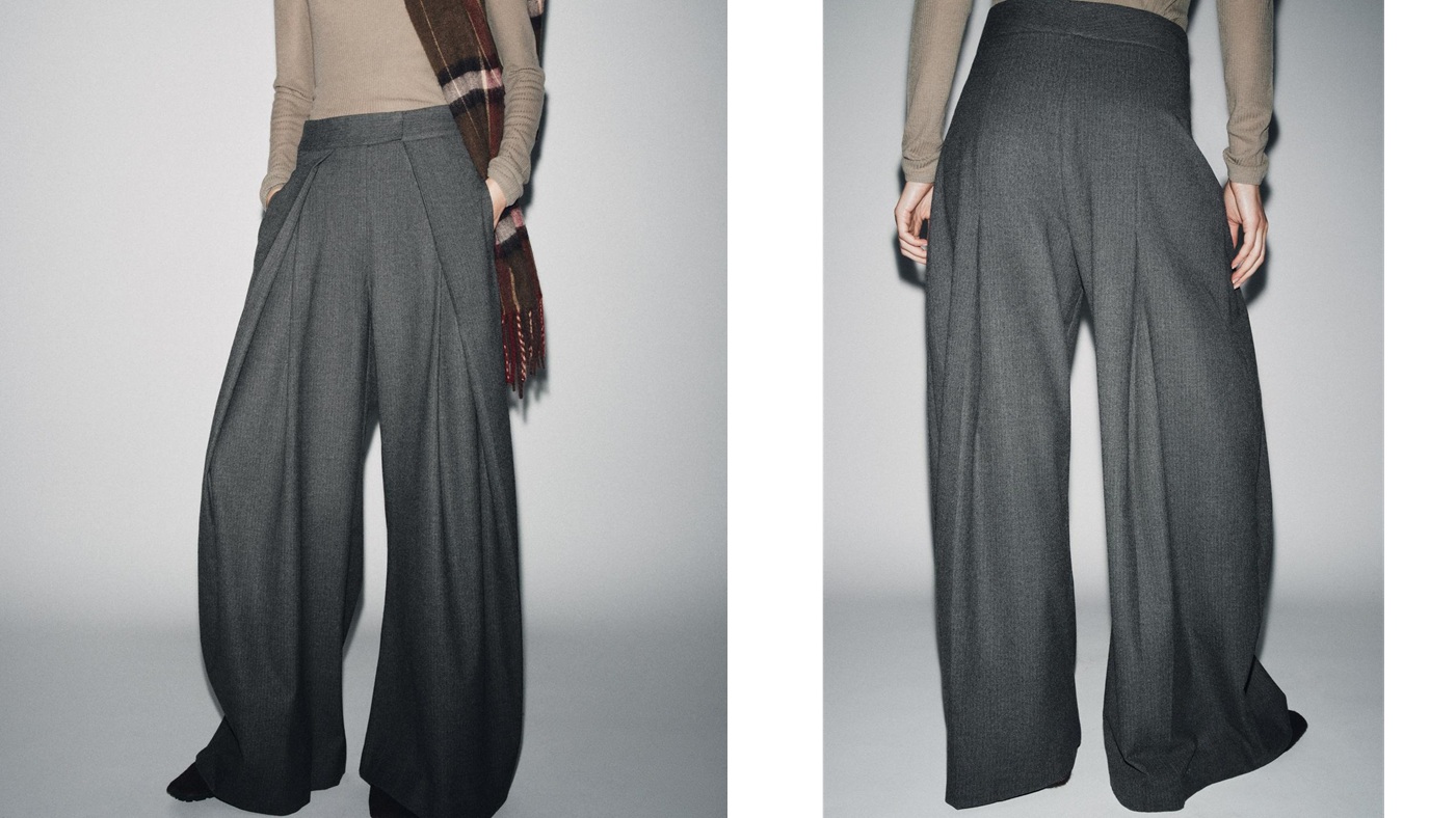 骨格ナチュラル,パンツ,ZARA,ピンストライプ柄ワイドレッグダーツパンツ