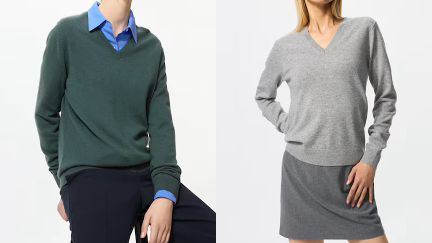骨格ストレート,ニット,セーター,UNIQLO,カシミヤVネックセーター