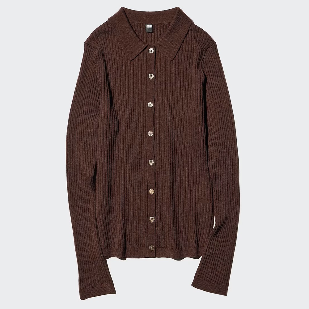 骨格ウェーブ,ニット,セーター,UNIQLO,メリノブレンドリブポロカーディガン