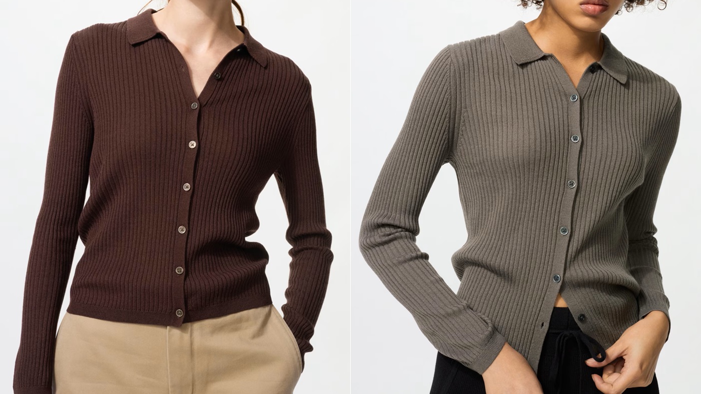 骨格ウェーブ,ニット,セーター,UNIQLO,メリノブレンドリブポロカーディガン