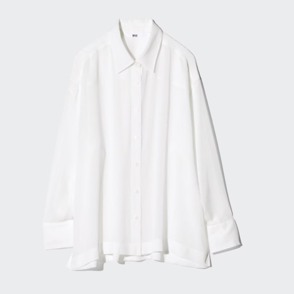 骨格ウェーブ,シャツ,UNIQLO,シアーシャツ,長袖