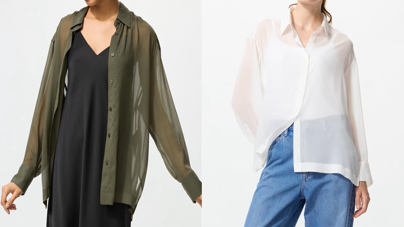 骨格ウェーブ,シャツ,UNIQLO,シアーシャツ,長袖