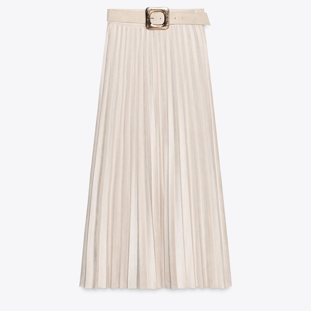 骨格ウェーブ,スカート,ZARA, スエード風プリーツミディスカート