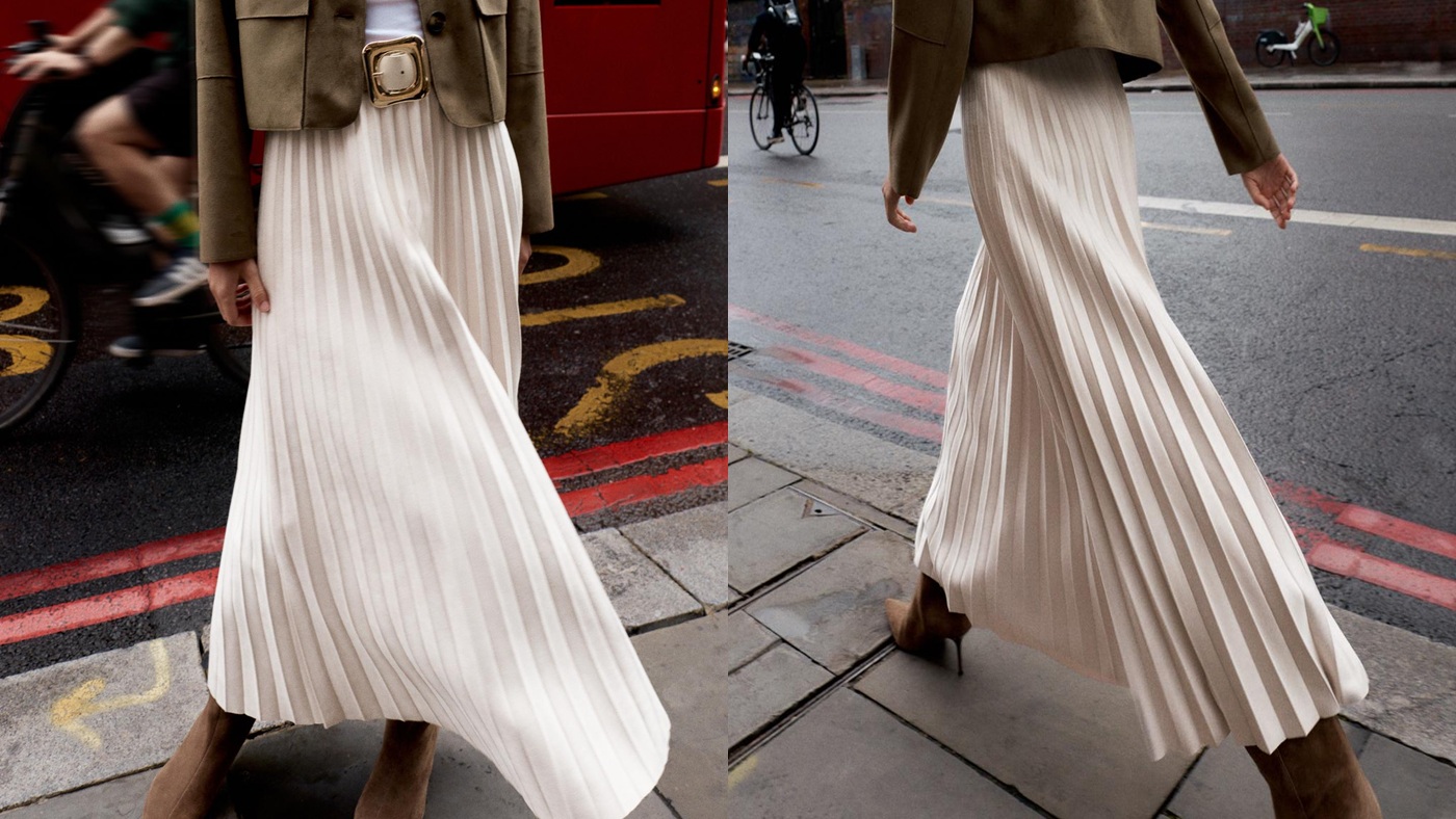 骨格ウェーブ,スカート,ZARA, スエード風プリーツミディスカート