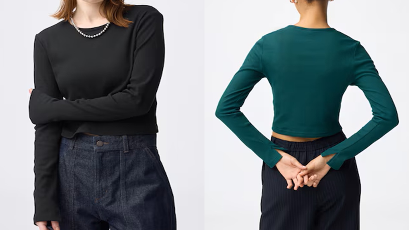 骨格ウェーブ,Tシャツ,GU,リブクロップドT