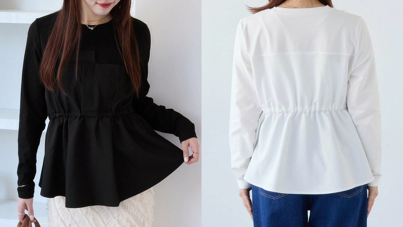 骨格ウェーブ,Tシャツ,VIS,ビスチェドッキングペプラムロングスリーブTシャツ