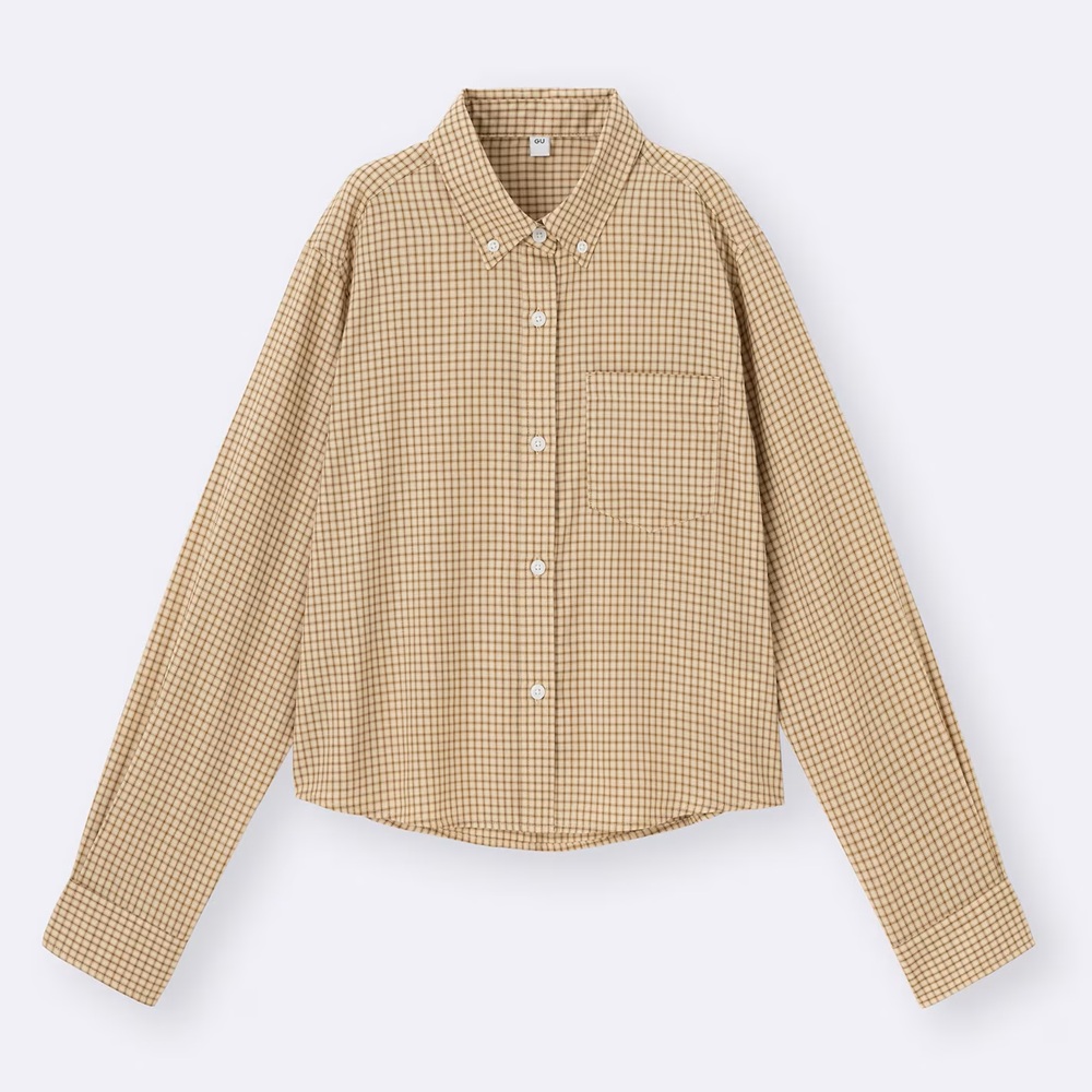骨格ストレート,シャツ,GU,チェックショートシャツ