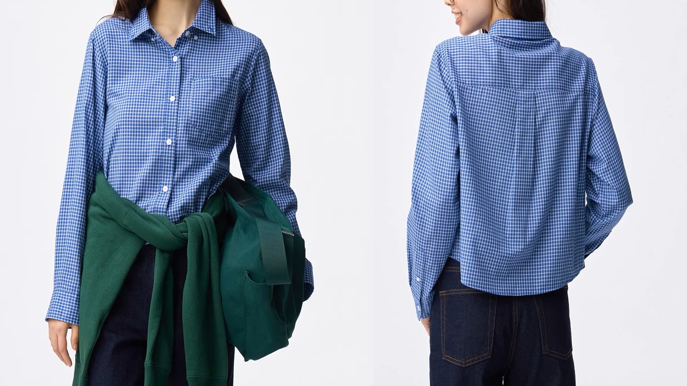 骨格ストレート,シャツ,GU,チェックショートシャツ