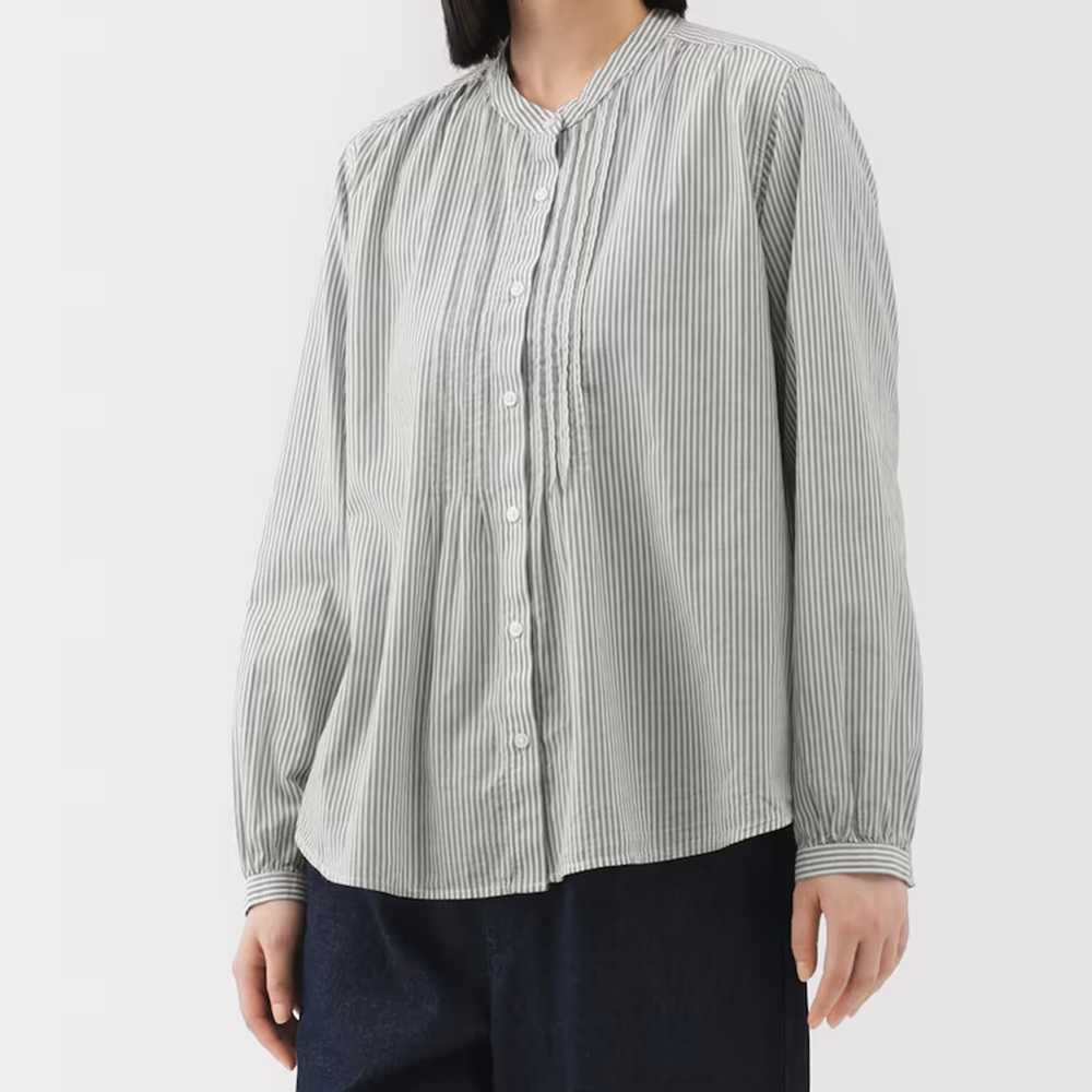 骨格ストレート,シャツ,MUJI,綿ボイル長袖ブラウス