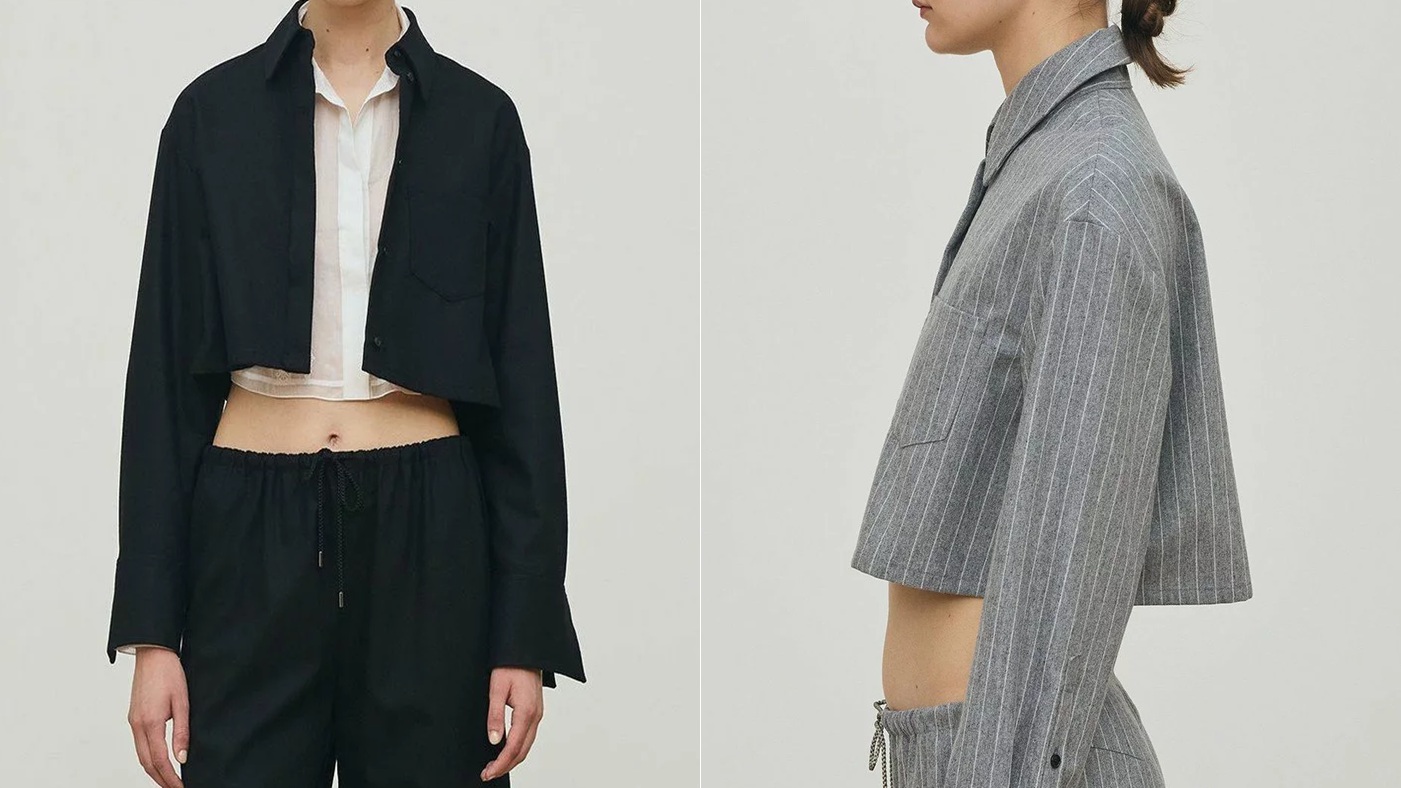 骨格ウェーブ,シャツ,DESPRES,ウールポプリンメルトンクロップドシャツ