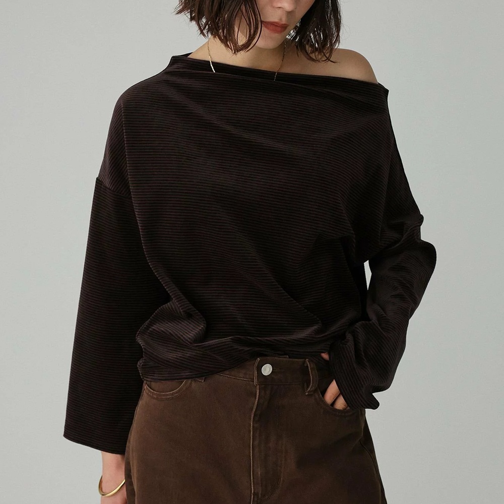 骨格ストレート,トップス,SHIPS,ベロアドレーププルオーバー