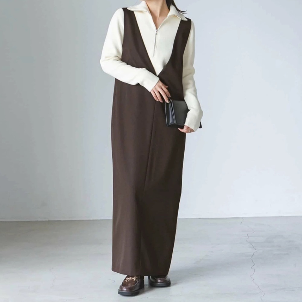 骨格ストレート,ワンピース,NOBLE,ストレートVネックワンピース