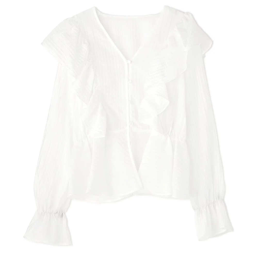 骨格ウェーブ,ブラウス,N. Natural Beauty Basic,洗濯機可能,シアーペプラムラッフルブラウス