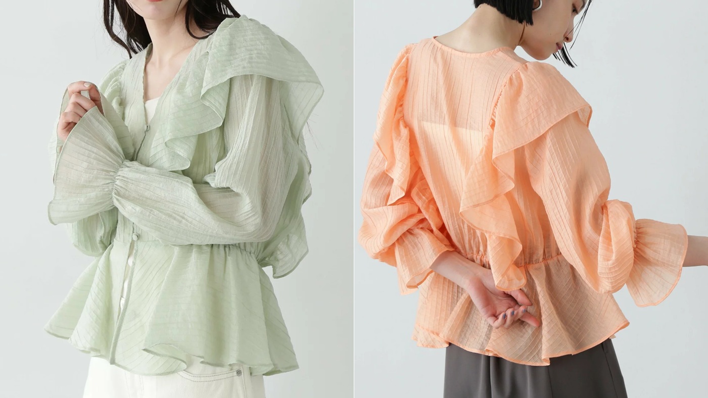 骨格ウェーブ,ブラウス,N. Natural Beauty Basic,洗濯機可能,シアーペプラムラッフルブラウス