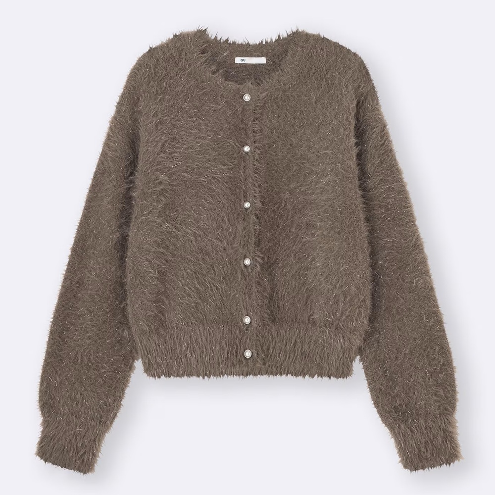 骨格ウェーブ,ニット,セーター,GU,シャイニークルーネックカーディガン