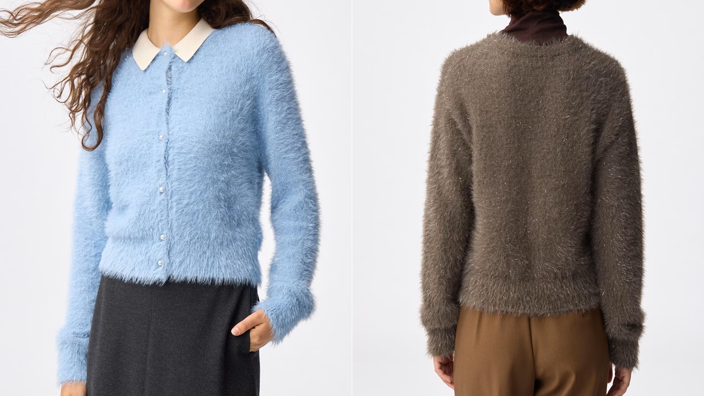 骨格ウェーブ,ニット,セーター,GU,シャイニークルーネックカーディガン