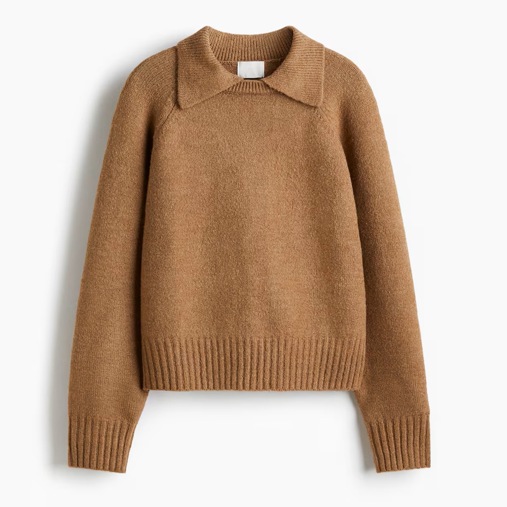 骨格ウェーブ,ニット,セーター,H&M,襟付きセーター