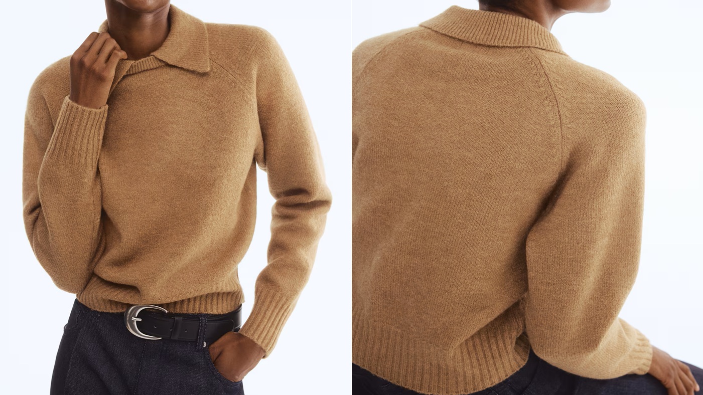 骨格ウェーブ,ニット,セーター,H&M,襟付きセーター