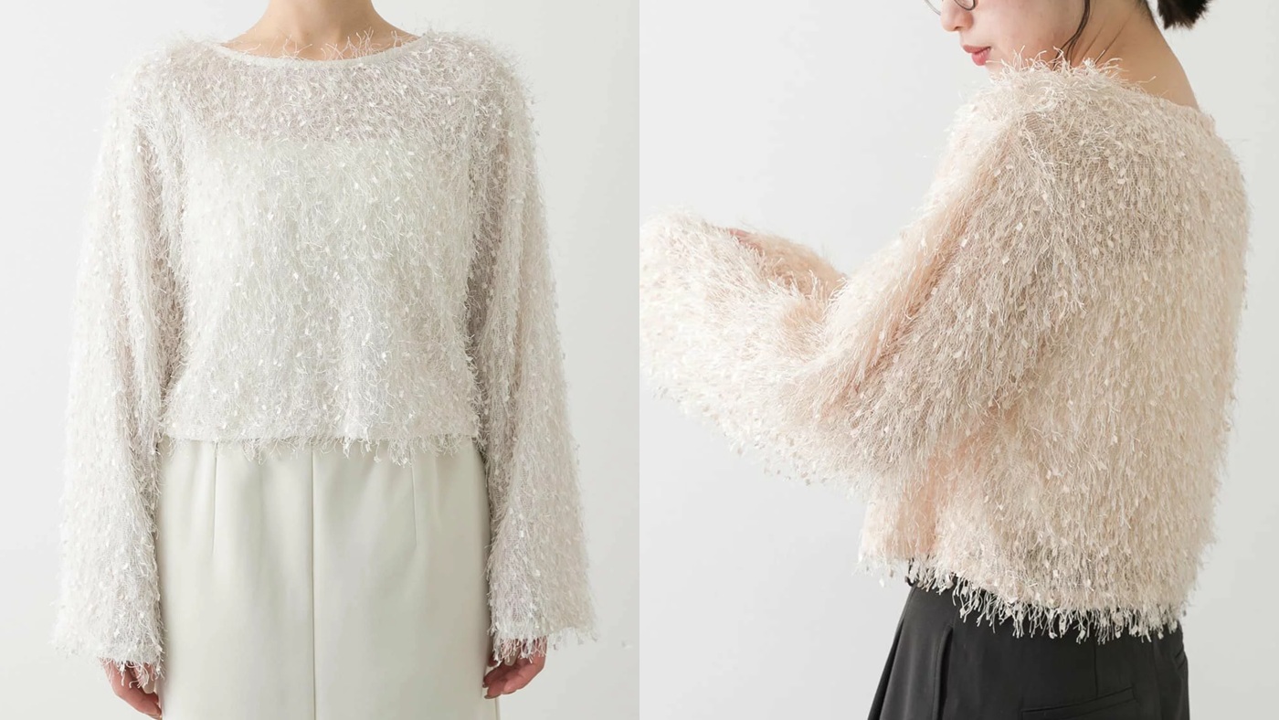 骨格ウェーブ,トップス,SENSE OF PLACE,フリンジテープトップ