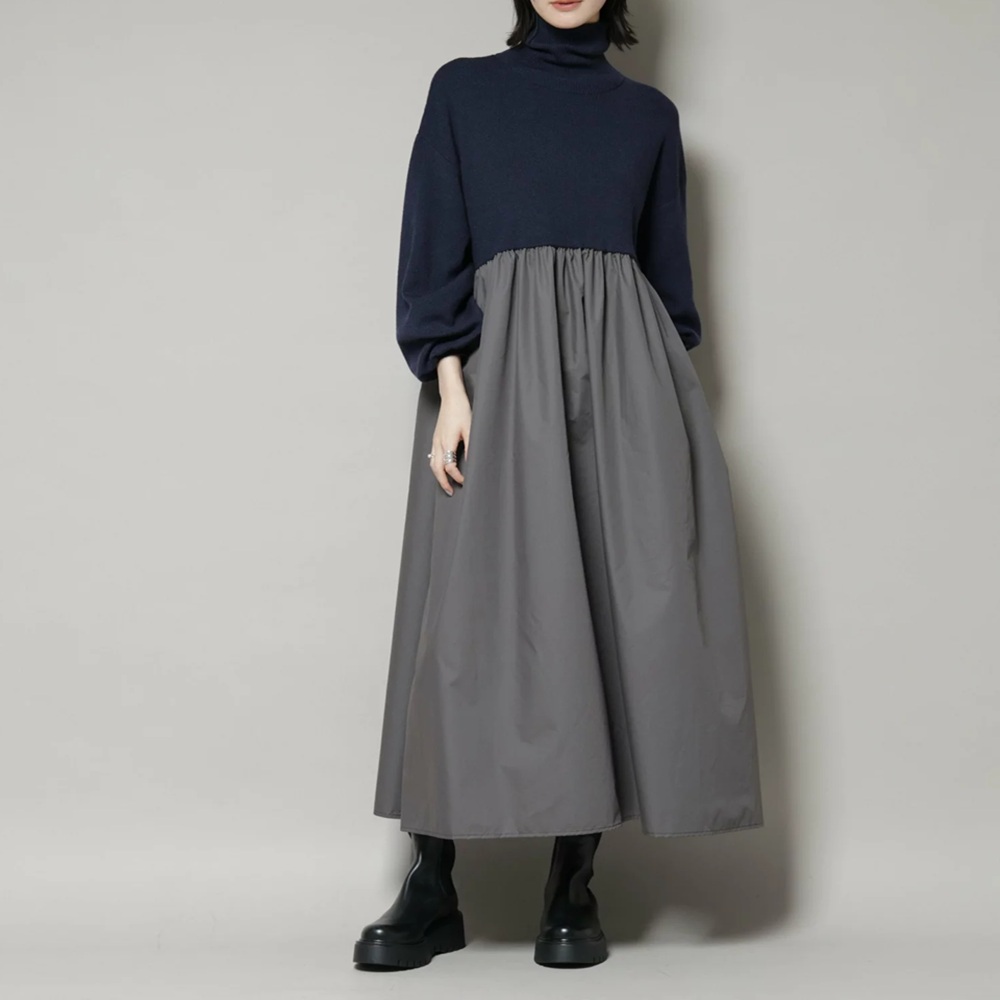 骨格ナチュラル,NANO universe,異素材コンビドッキングタートルワンピース