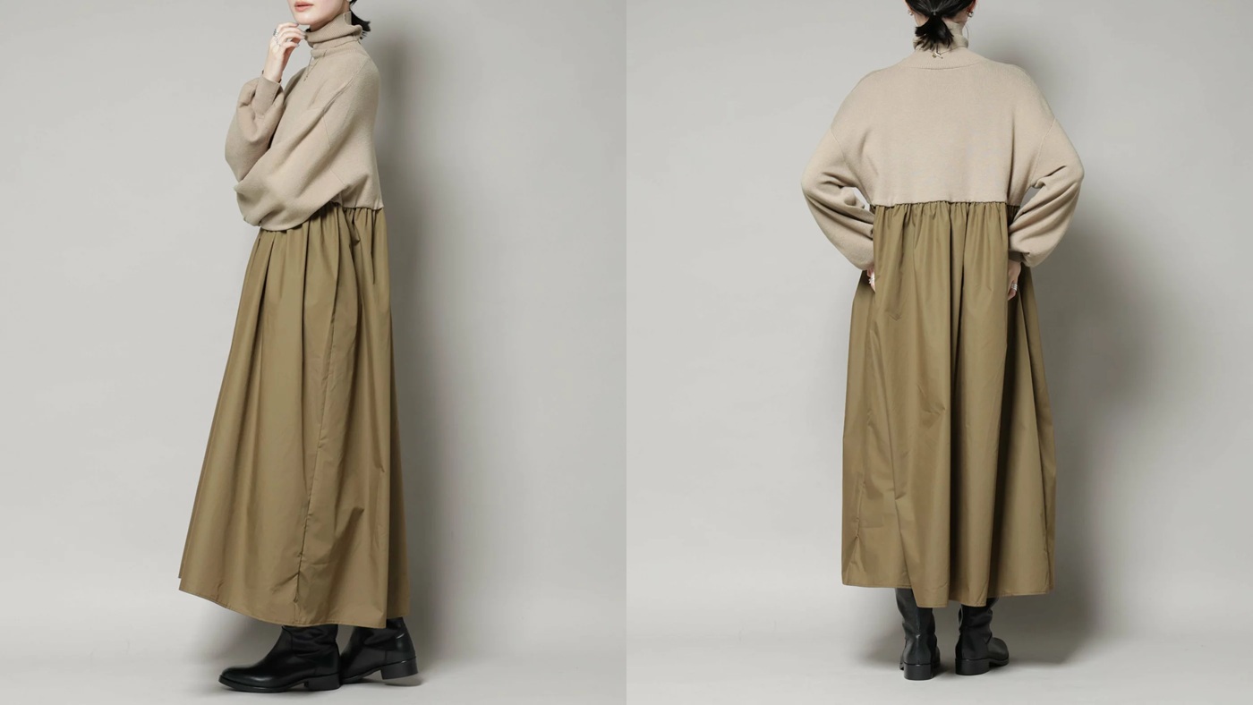 骨格ナチュラル,NANO universe,異素材コンビドッキングタートルワンピース