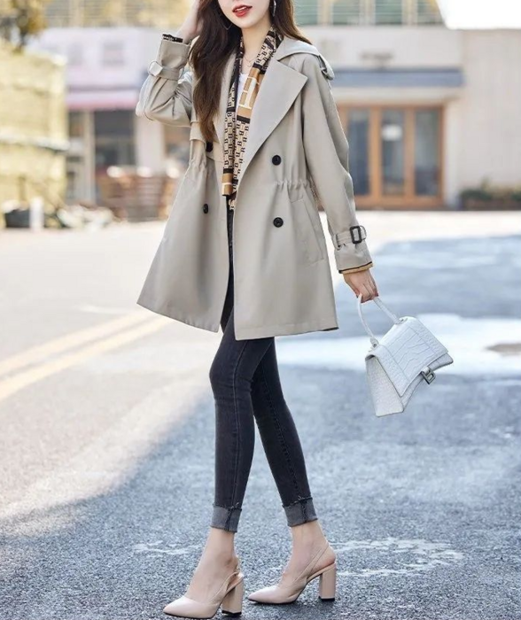 骨格ナチュラル,ウエストシェイプベーシックトレンチコート